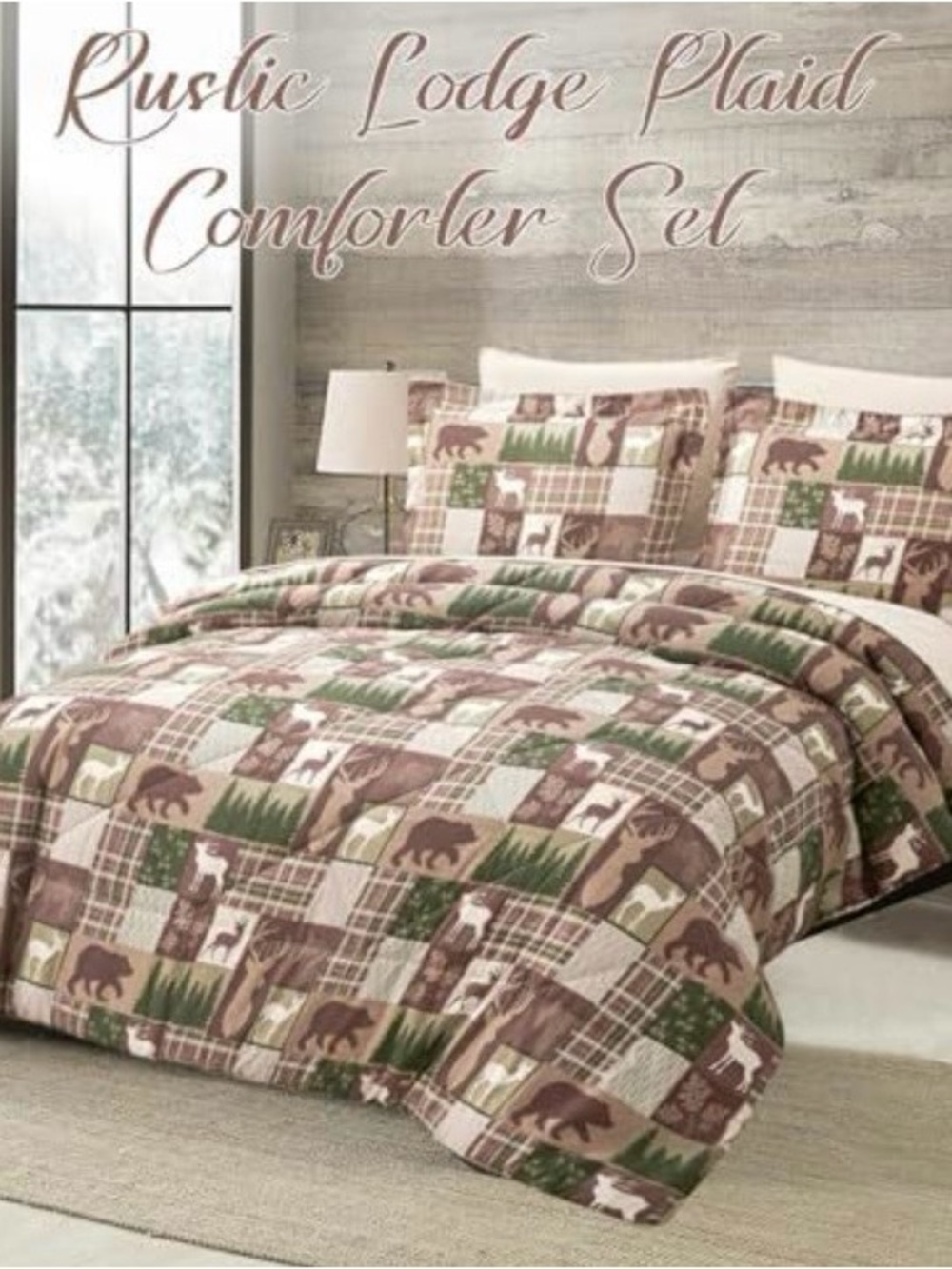 Rustic Lodge Plaid Comforter Set - Brown & Green